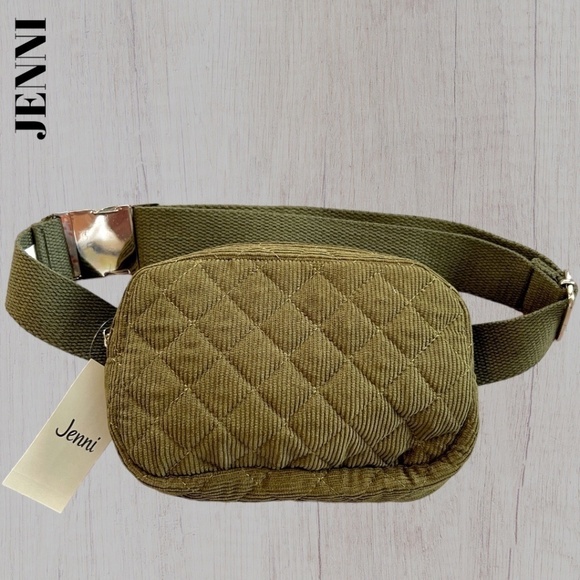 JENNI Quilted Corduroy Top Zip Sling Bag BeltBag/Belt Bag Olive Green-Size S/M - Picture 3 of 14